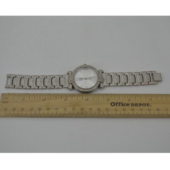 NY&C Stainless Steel Womens Analog Rhinestone Watch Silver - Picture 5 of 13